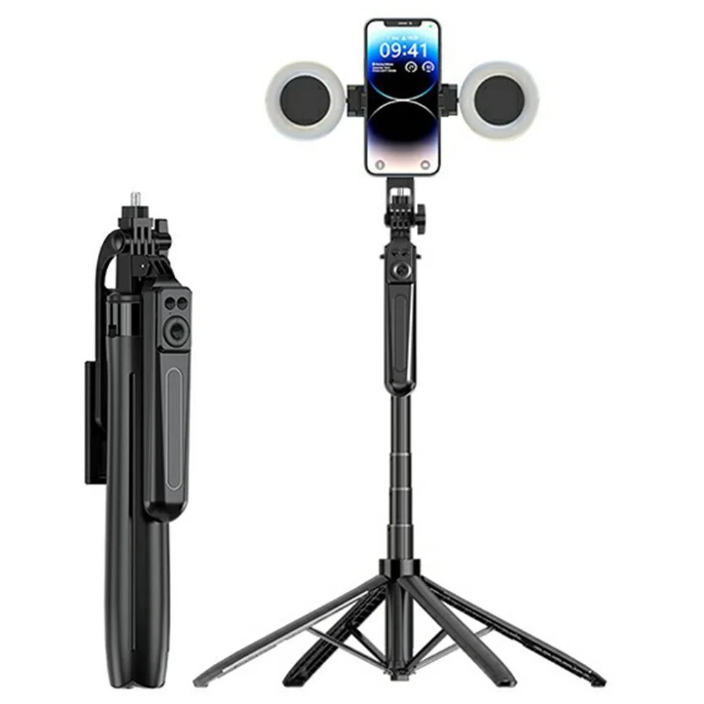 A17 1.8m Bluetooth-compatible Selfie Stick Tripod Quadripod Stand with Dual Light for Live Streaming - 1