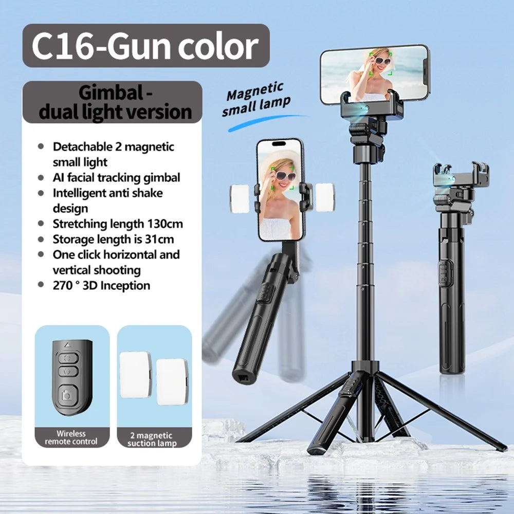 C16 AI Auto Tracking Selfie Stick Phone Bluetooth-Compatible Remote Control Shooting Stand with 2 Fill Lights - 2