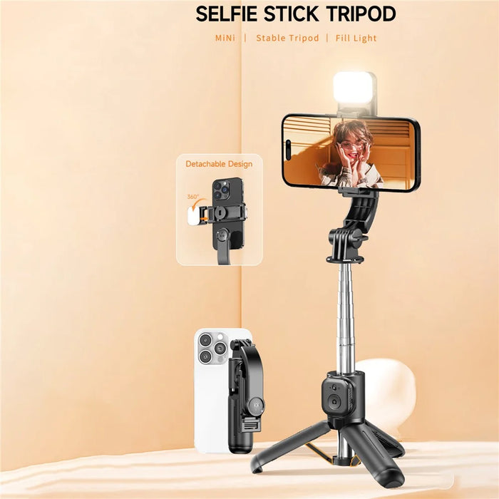Q21S Mini Detachable Bluetooth-Compatible Selfie Stick Smartphones Extendable Tripod Stand with Fill Light - 3