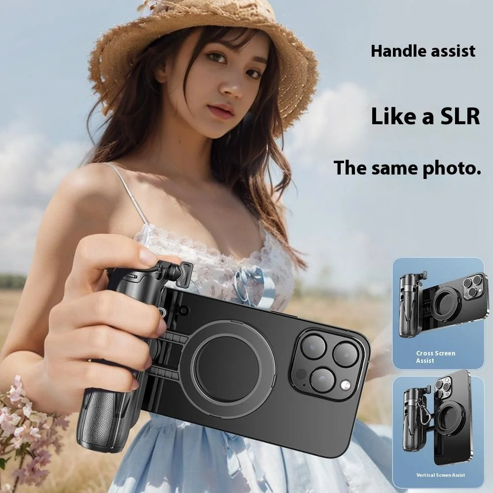 P15-C 2 In 1 Magnetic Phone Holder Telescopic Selfie Stick Portable Tripod Stand with Keyring - Black - 2