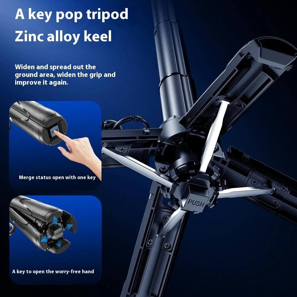 P15-C 2 In 1 Magnetic Phone Holder Telescopic Selfie Stick Portable Tripod Stand with Keyring - Black - 5