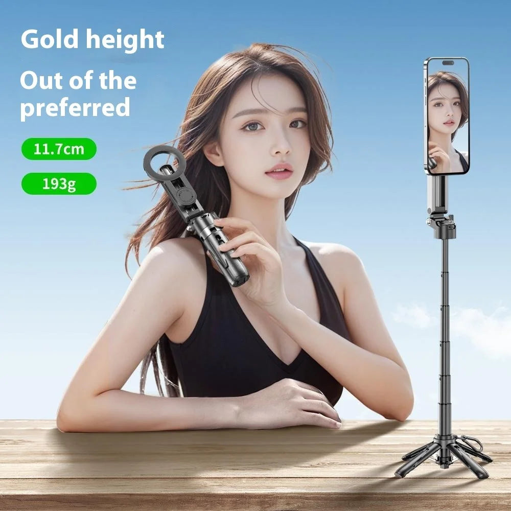 P15-C 2 In 1 Magnetic Phone Holder Telescopic Selfie Stick Portable Tripod Stand with K Style RGB Pocket Light - Black - 3