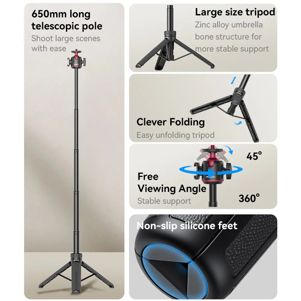 YESIDO SF26 5 Sections Extendable Ball Head Gimbal Folding Tripod Stand with Cold Shoe Mount - 3
