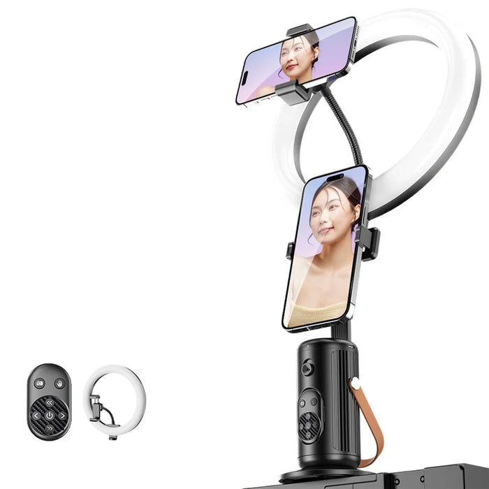 Q04 AI Smart Face Tracking Live Streaming Phone Gimbal Stabilizer with Remote Control + 10 Inch Ring Fill Light - 1