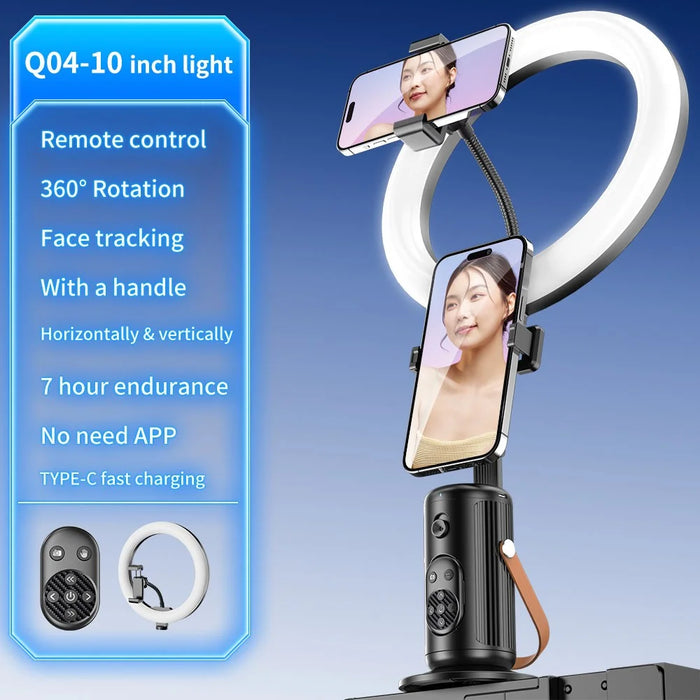 Q04 AI Smart Face Tracking Live Streaming Phone Gimbal Stabilizer with Remote Control + 10 Inch Ring Fill Light - 4