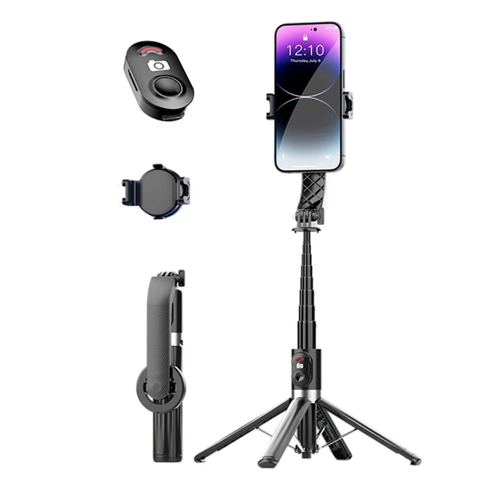 P07MAX Magnetic Phone Selfie Stick Bluetooth-Compatible Remote Control Extendable Four-Legged Bracket - Black - 1