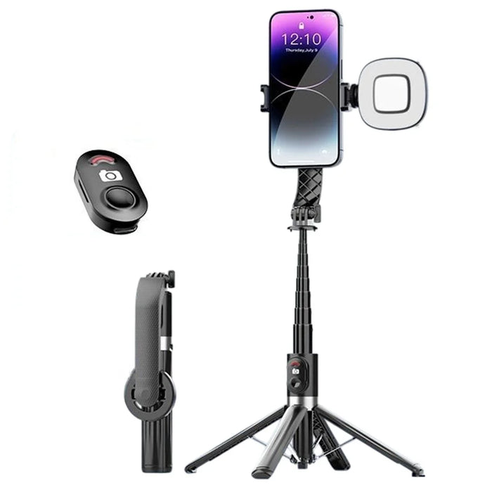 P07MAX Magnetic Phone Selfie Stick Bluetooth-Compatible Remote Control Extendable Four-Legged Bracket with 1 Fill Light - Black - 1