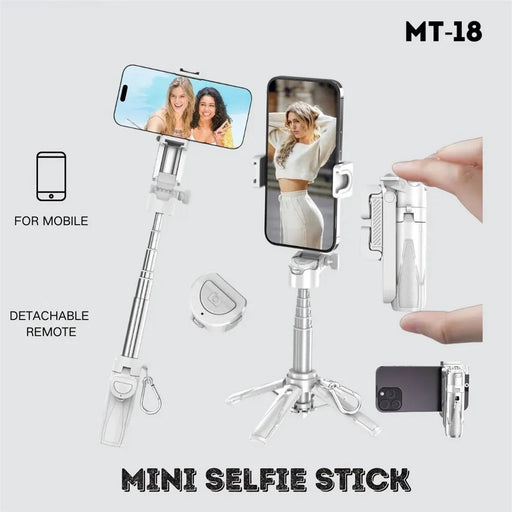 JMARY MT-18 Mini Phone Selfie Stick Tripod Extendable Phone Stand with Wireless Control for Live Streaming - White - 2
