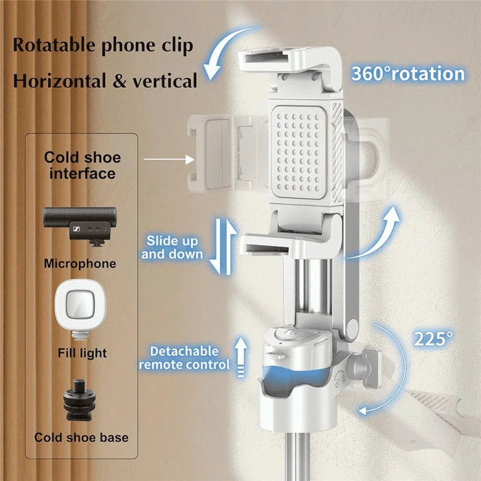 JMARY MT-18 Mini Phone Selfie Stick Tripod Extendable Phone Stand with Wireless Control for Live Streaming - White - 3