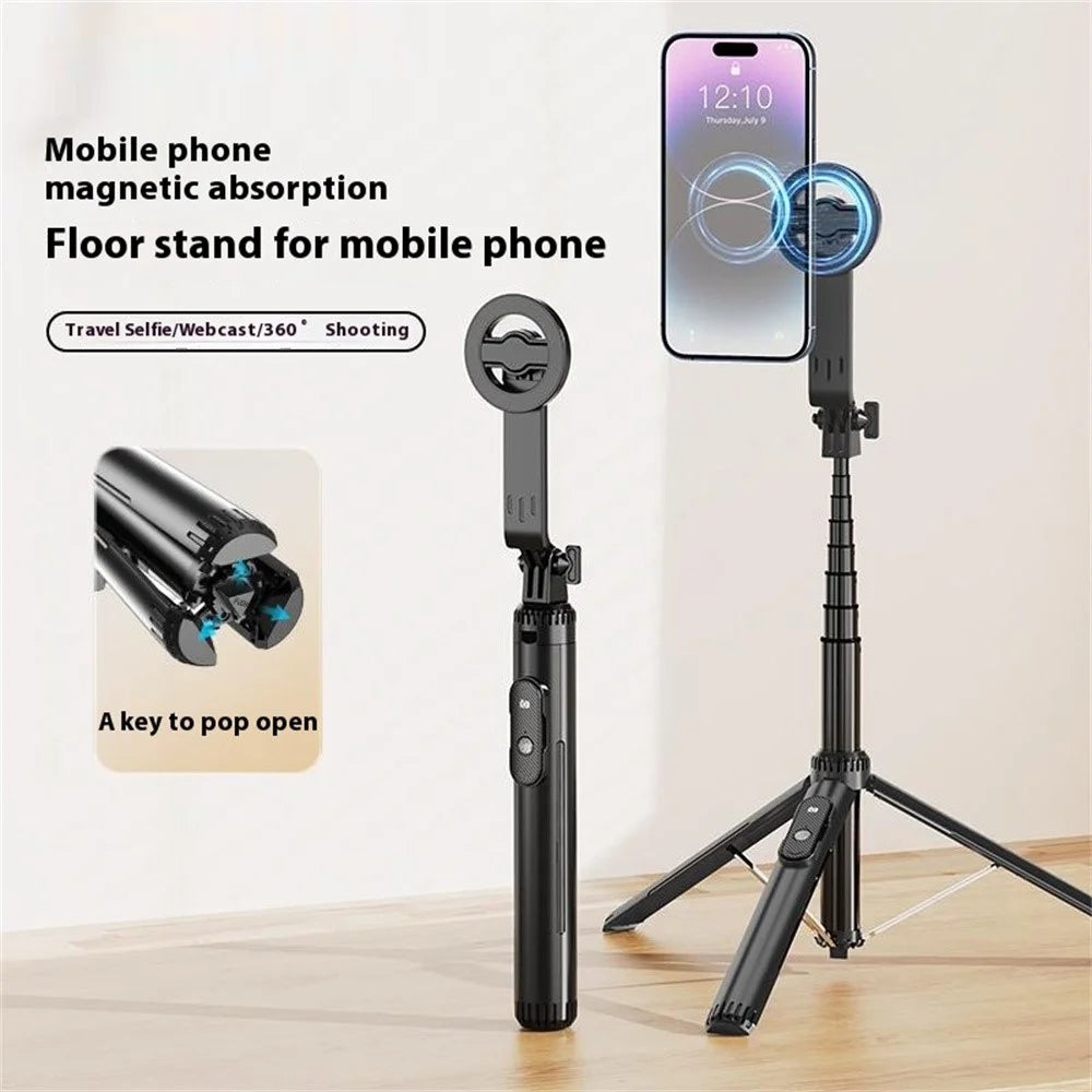 P160 Selfie Sticks with Magnetic Phone Clip Compatible with MagSafe Phone Mount Tripod Stand - Black - 3
