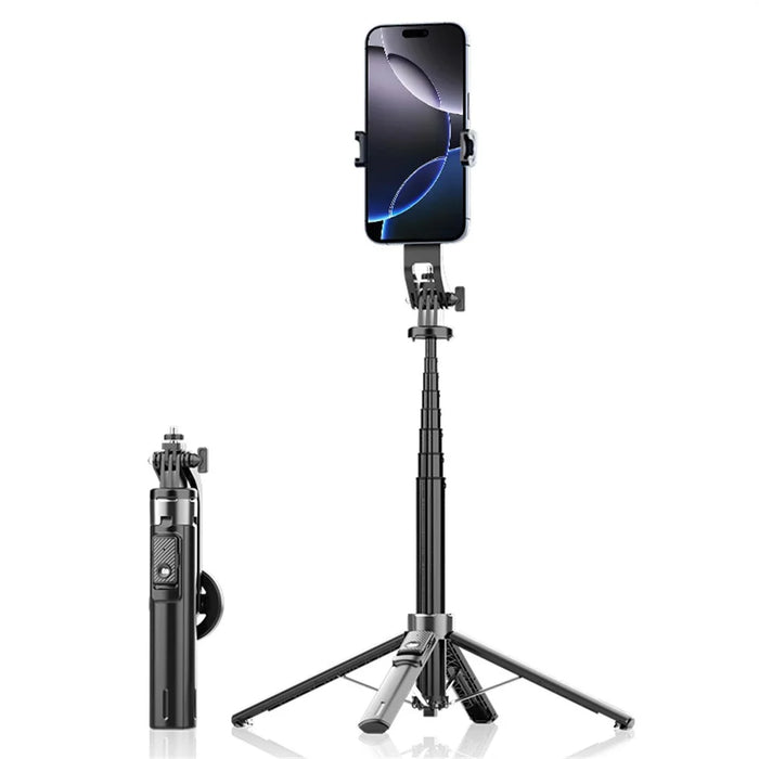 P135 Handheld Phone Selfie Stick Anti-Shake Magnetic Extendable Four-Legged Bracket for Photography / Vlogging - Black - 1