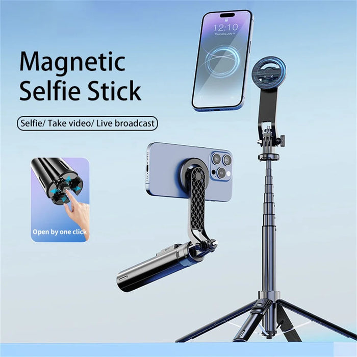 P135 Handheld Phone Selfie Stick Anti-Shake Magnetic Extendable Four-Legged Bracket for Photography / Vlogging - Black - 3