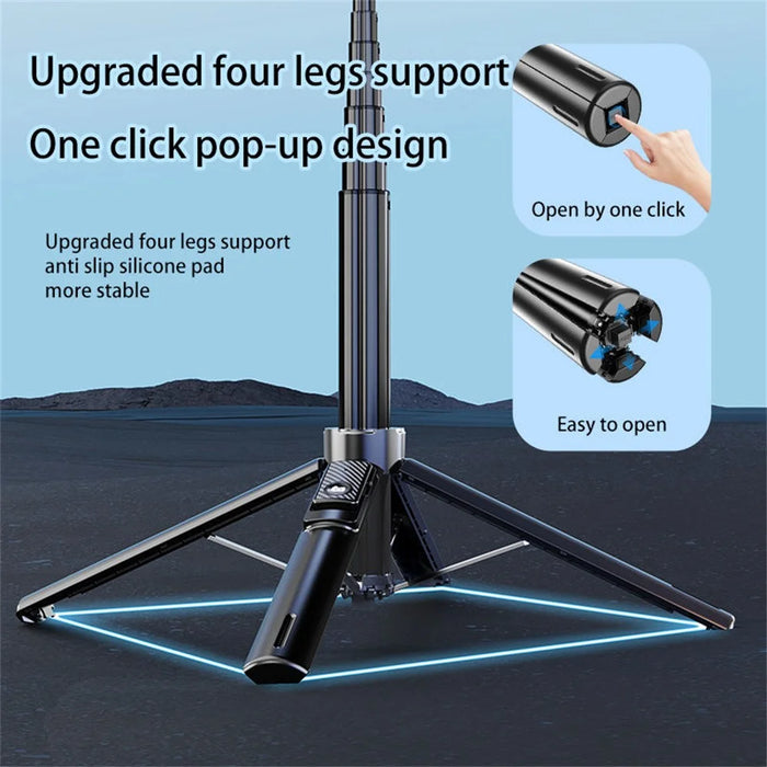 P135 Handheld Phone Selfie Stick Anti-Shake Magnetic Extendable Four-Legged Bracket for Photography / Vlogging - Black - 5