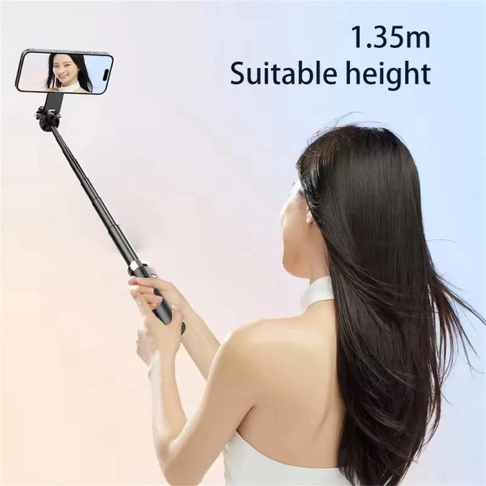 P135 Handheld Phone Selfie Stick Anti-Shake Magnetic Extendable Four-Legged Bracket for Photography / Vlogging - Black - 6