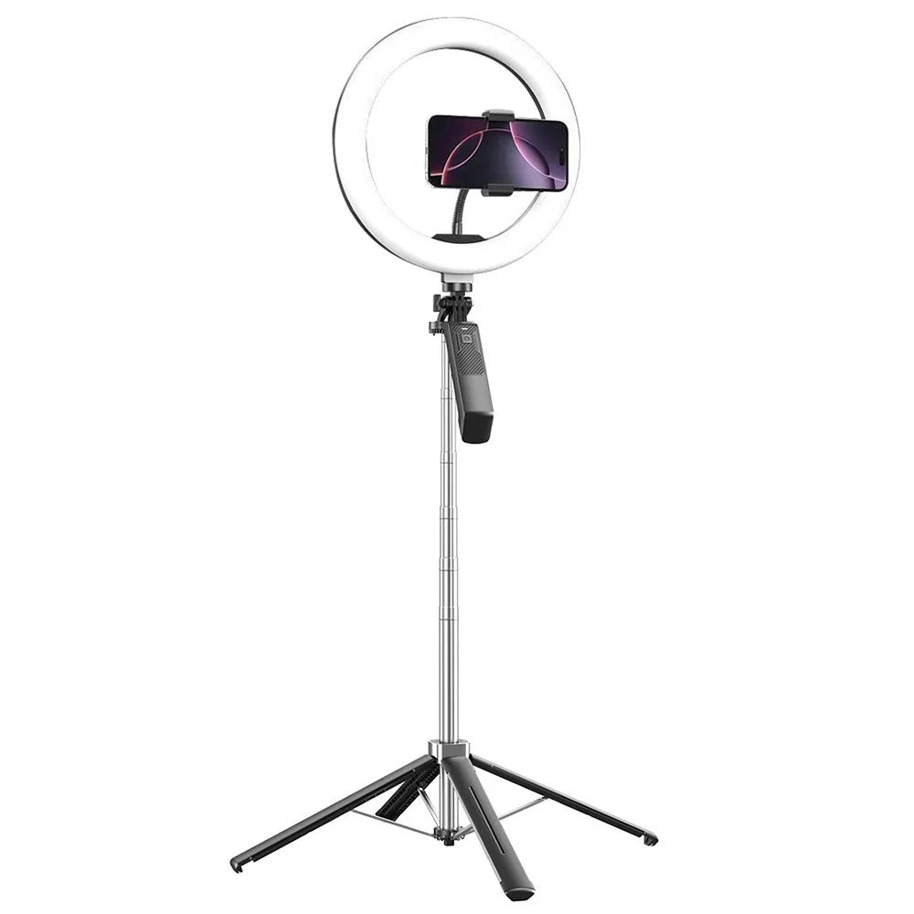 P18 Portable Photography Live Streaming Selfie Stick Anti-Shake Gimbal 4-Leg Bracket with 10 Inch Ring Light - Black - 1