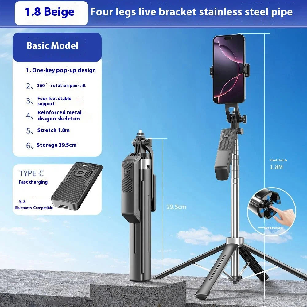 P18 Portable Travel Photography Live Streaming Selfie Stick Anti-Shake Gimbal 4-Leg Bracket - Black - 2