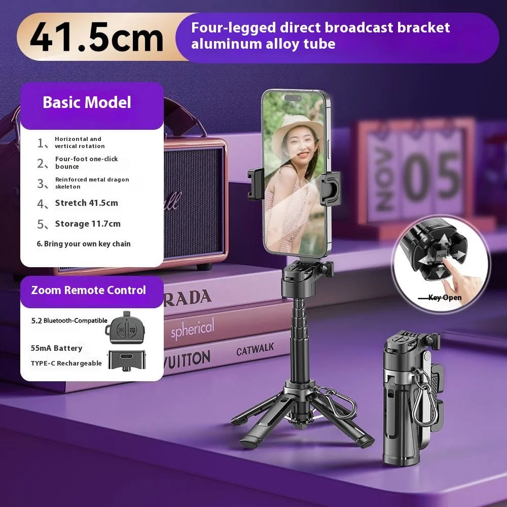 P25T Portable Selfie Stick Adjustable Zoom Bluetooth-Compatible Remote Control Extendable Bracket - Black - 2