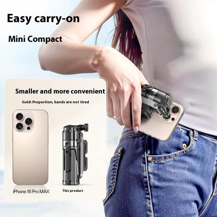 P25T Portable Selfie Stick Adjustable Zoom Bluetooth-Compatible Remote Control Extendable Bracket with 1 Square Light - Black - 6