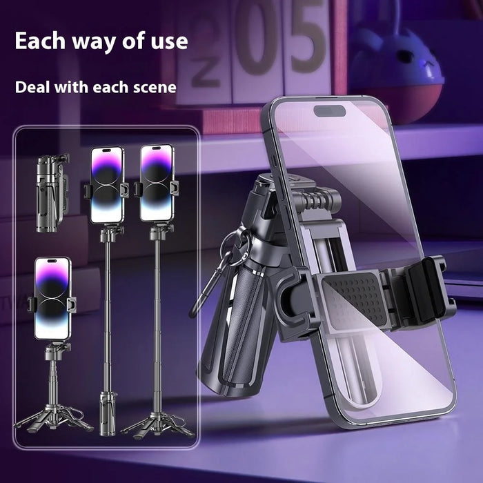 P25T Portable Selfie Stick Adjustable Zoom Bluetooth-Compatible Remote Control Extendable Bracket with 2 Square Lights - Black - 5