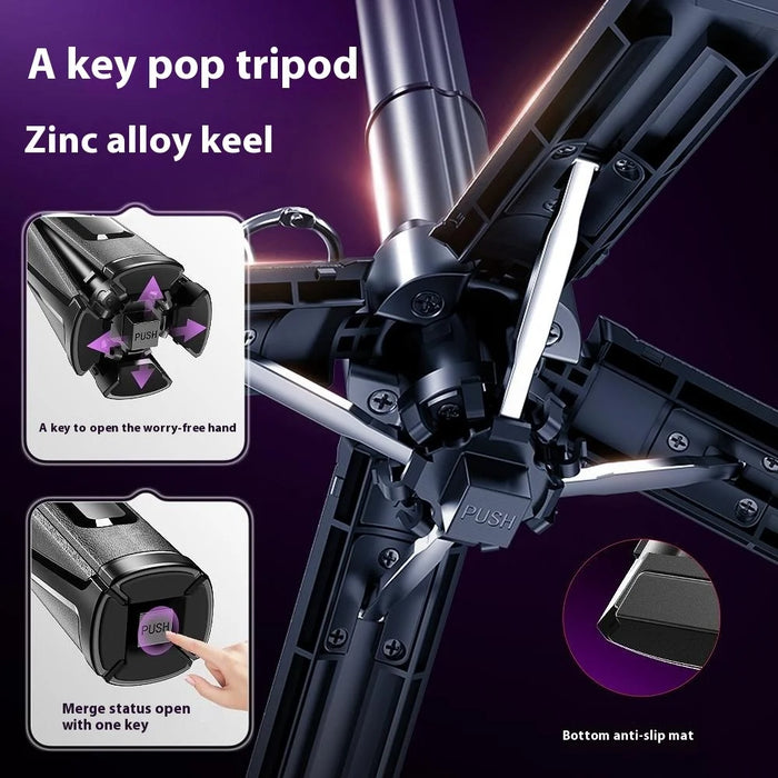P25T Portable Selfie Stick Adjustable Zoom Bluetooth-Compatible Remote Control Extendable Bracket with 2 Square Lights - Black - 7