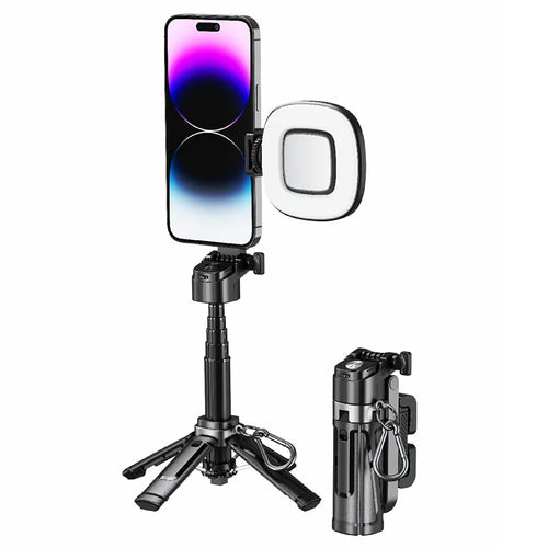 P25 Portable Travel Handheld Phone Selfie Stick Extendable Anti Shake Four-Legged Bracket with 1 Fill Light - Black - 1
