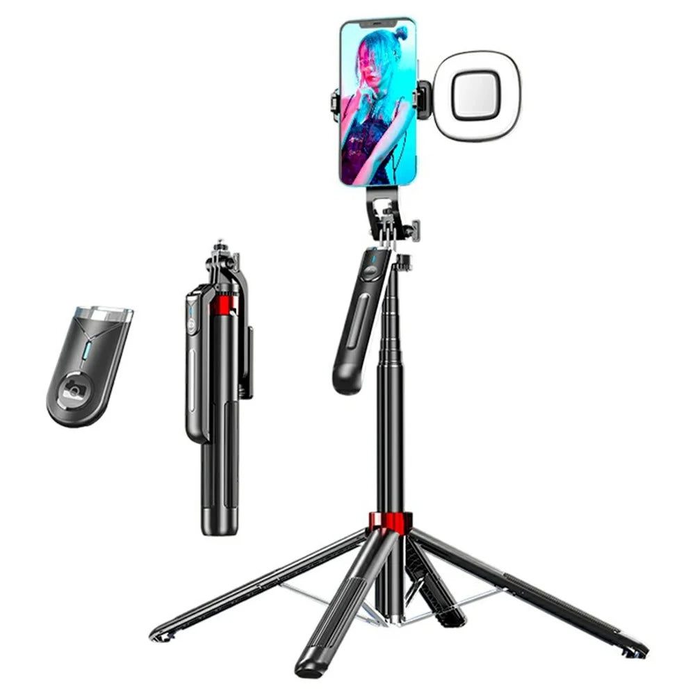 P195 Bluetooth-Compatible Selfie Stick Extendable Phone Stand Four-Leg Bracket with 1 Square Fill Light - 1