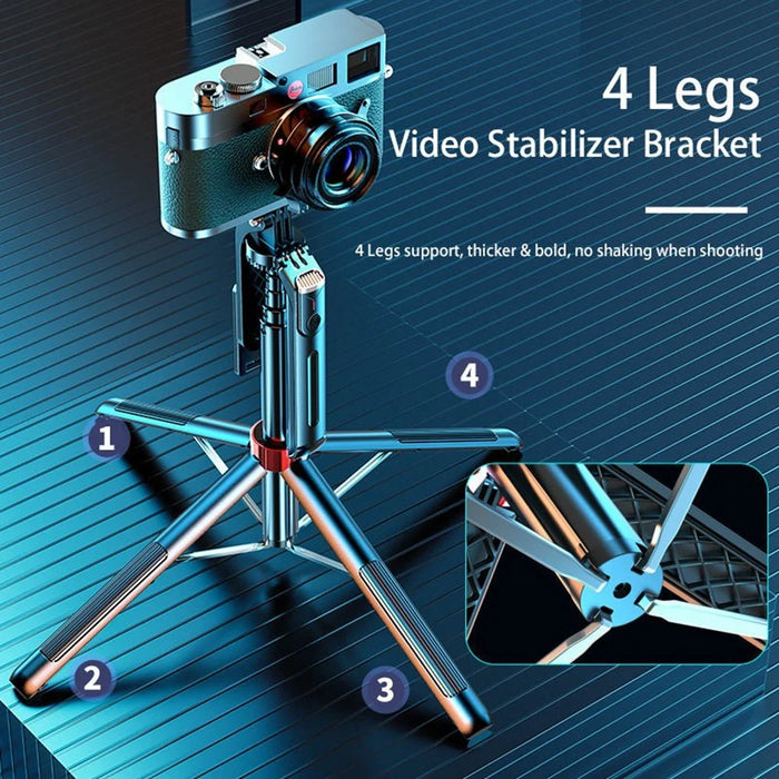 P195 Bluetooth-Compatible Selfie Stick Extendable Phone Stand Four-Leg Bracket with 2 Square Fill Lights - 2