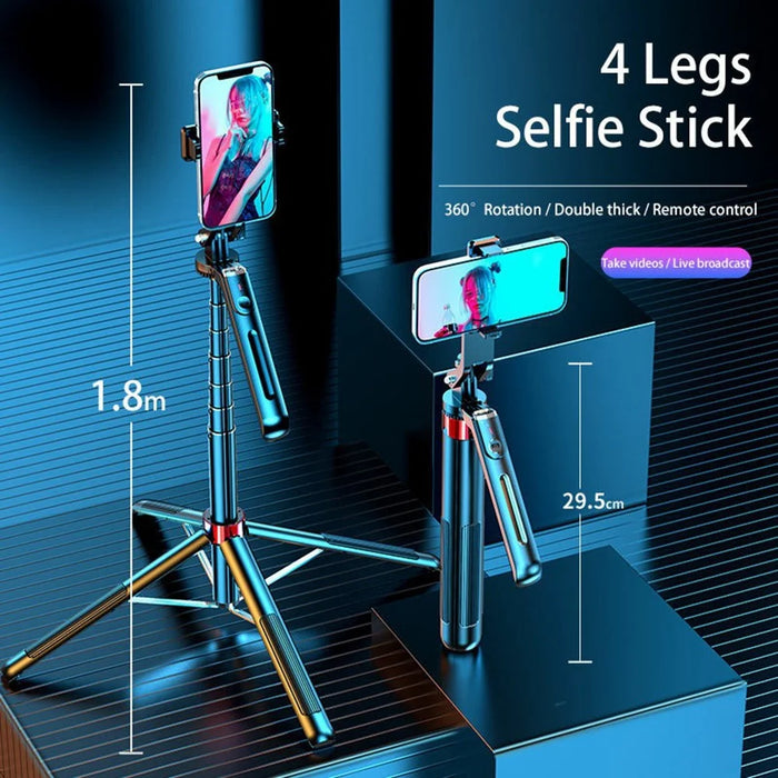 P195 Bluetooth-Compatible Selfie Stick Extendable Phone Stand Four-Leg Bracket with 2 Square Fill Lights - 6