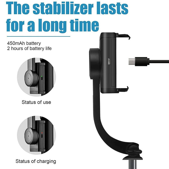 H5 Single Axis Stabilizer Smartphone Gimbal Extendable Selfie Stick Tripod with Bluetooth-Compatible Shutter - Black - 6