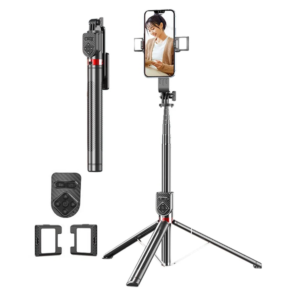 P100TK 360 Degree Rotation Anti Shake Phone Tripod Stand Bluetooth-compatible Selfie Stick with Dual V2 Fill Light - 1