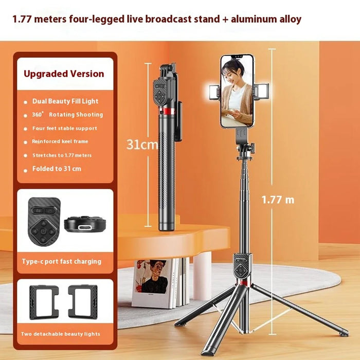 P100TK 360 Degree Rotation Anti Shake Phone Tripod Stand Bluetooth-compatible Selfie Stick with Dual V2 Fill Light - 2