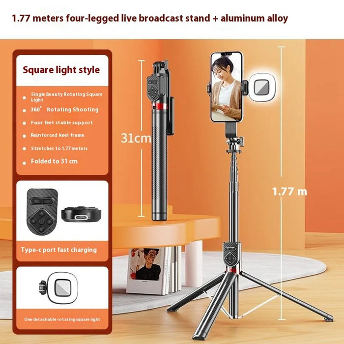 P100TK Anti Shake Phone Tripod Stand Retractable Bluetooth-compatible Selfie Stick with Single Square Fill Light - 2