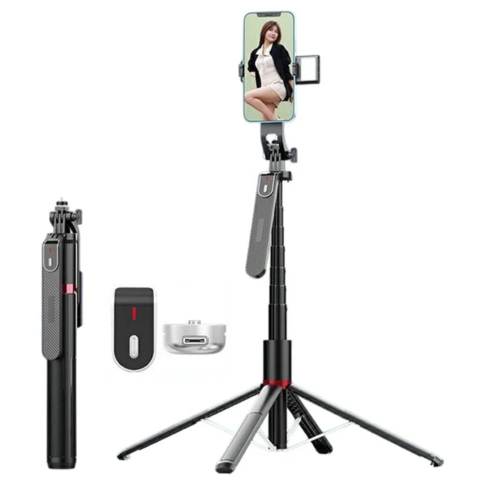 P185MAX Single V1 Fill Light 2.2m Extendable Bluetooth-Compatible Phone Selfie Stick Anti Shake Aluminum Alloy Stand - 1