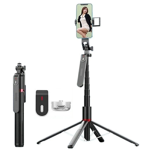 P185MAX Single V1 Fill Light 2.2m Extendable Bluetooth-Compatible Phone Selfie Stick Anti Shake Aluminum Alloy Stand - 1