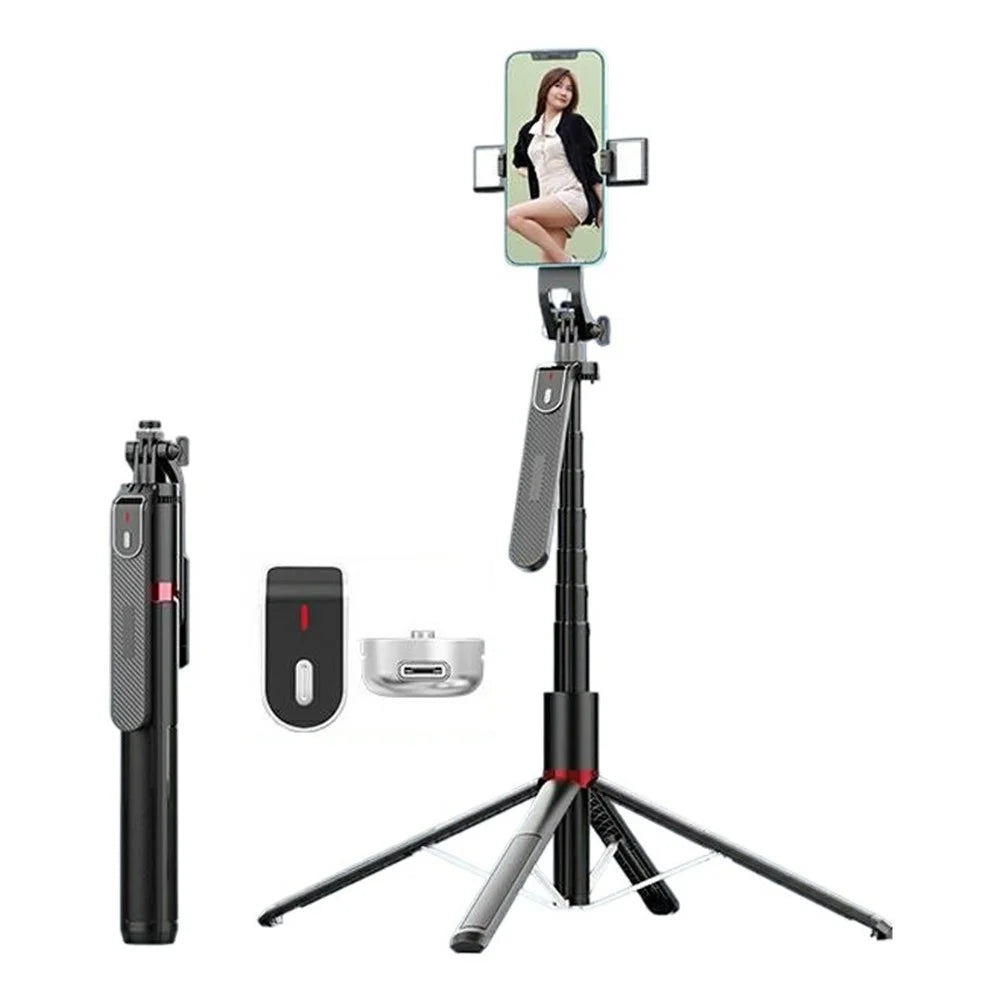 P185MAX Dual V2 Fill Light 2.2m Extendable Bluetooth-Compatible Phone Selfie Stick Anti Shake Aluminum Alloy Stand - 1