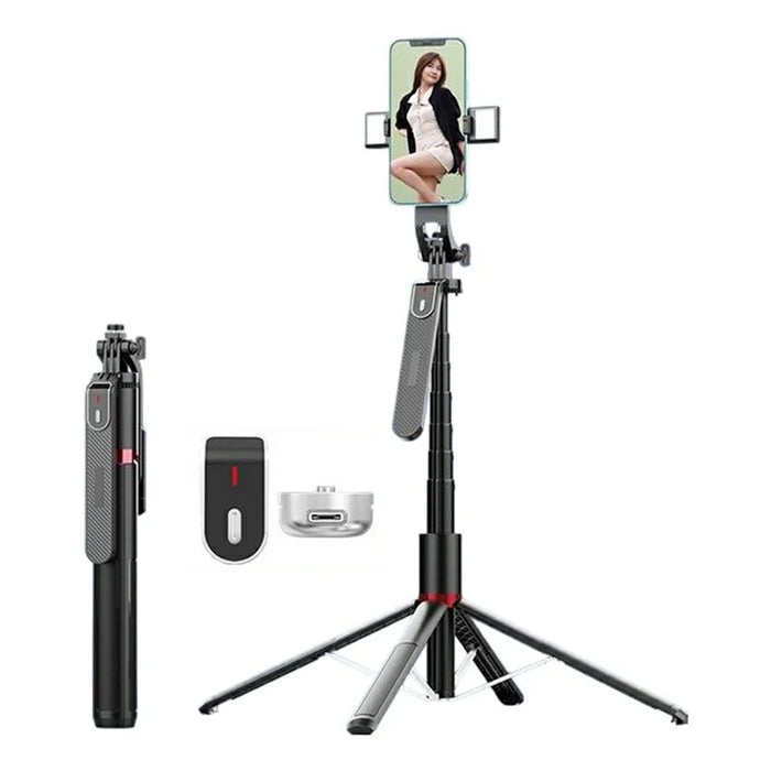 P185MAX Dual V2 Fill Light 2.2m Extendable Bluetooth-Compatible Phone Selfie Stick Anti Shake Aluminum Alloy Stand - 1