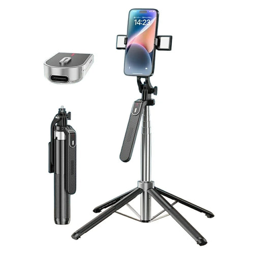 P180mini Portable Phone Selfie Stick Bluetooth-Compatible Remote Control Extendable Stand with 2 Fill Lights - 1