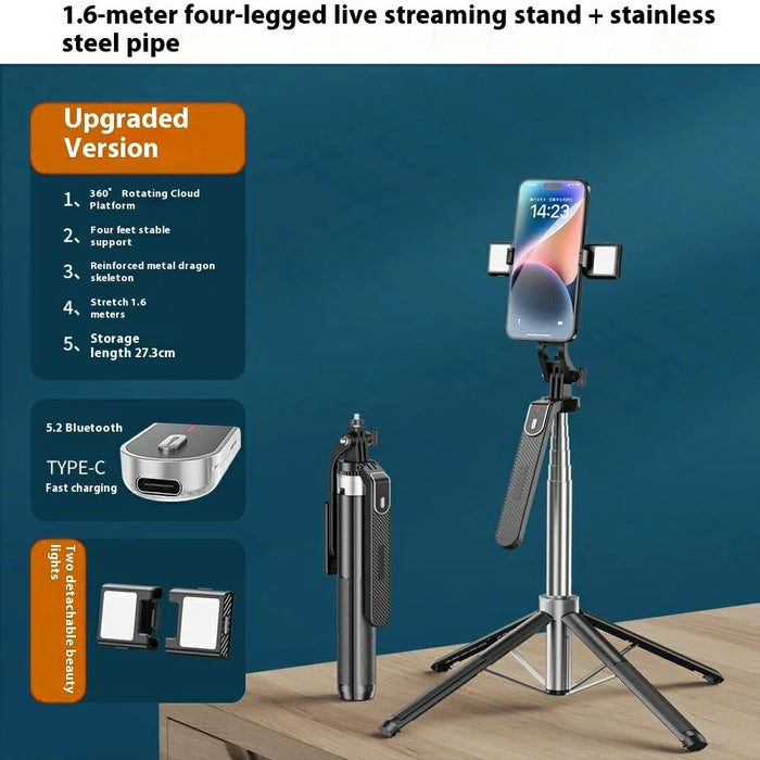 P180mini Portable Phone Selfie Stick Bluetooth-Compatible Remote Control Extendable Stand with 2 Fill Lights - 2