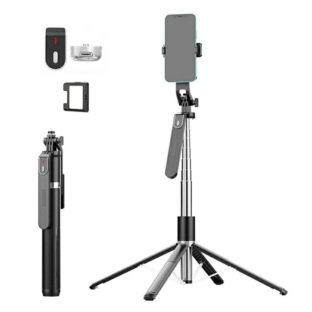 P180MAX Single V1 Fill Light Phone Selfie Stick 2.2m Extendable Live Streaming Foldable 4-Leg Stand - 1