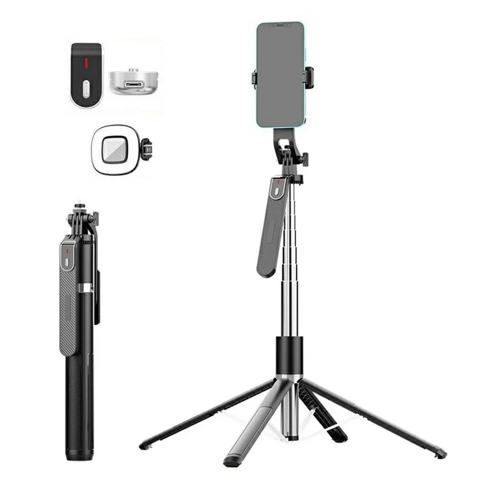 P180MAX Phone Selfie Stick 2.2m Extendable Live Streaming Foldable 4-Leg Stand with 1 Square Fill Light - 1