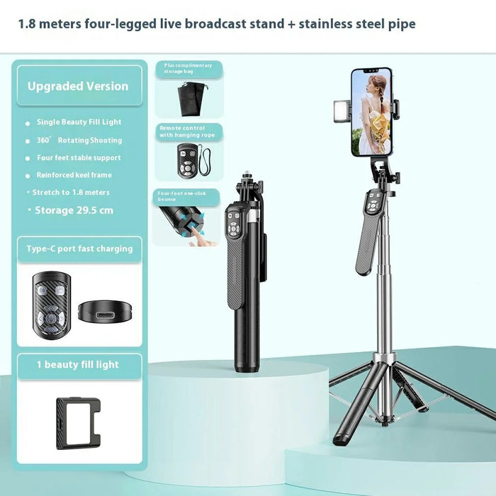 P180TK Phone Selfie Stick Bluetooth-Compatible TikTok Remote Control Extendable Stand with 1 Fill Light - 2
