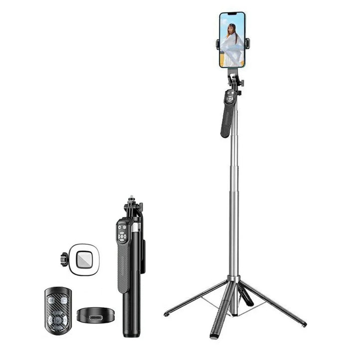 P180TK Phone Selfie Stick Bluetooth-Compatible TikTok Remote Control Extendable Stand with 1 Square Fill Light - 1