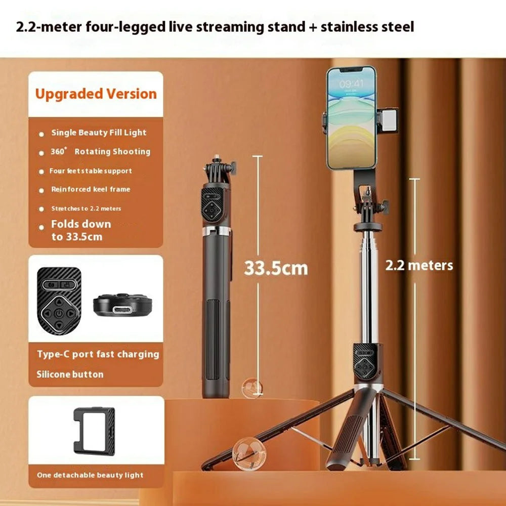 P230TK Single V1 Fill Light Bluetooth-Compatible Selfie Stick Smartphone Anti Shake Extendable Live Streaming Stand - 2