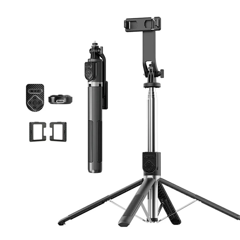 P230TK Dual V2 Fill Light Bluetooth-Compatible Selfie Stick Smartphone Anti Shake Extendable Live Streaming Stand - 1