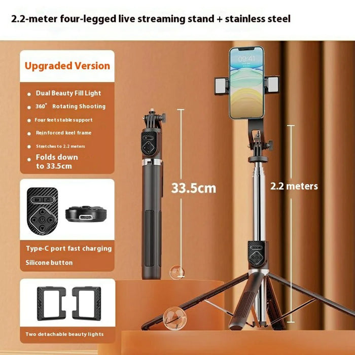 P230TK Dual V2 Fill Light Bluetooth-Compatible Selfie Stick Smartphone Anti Shake Extendable Live Streaming Stand - 2