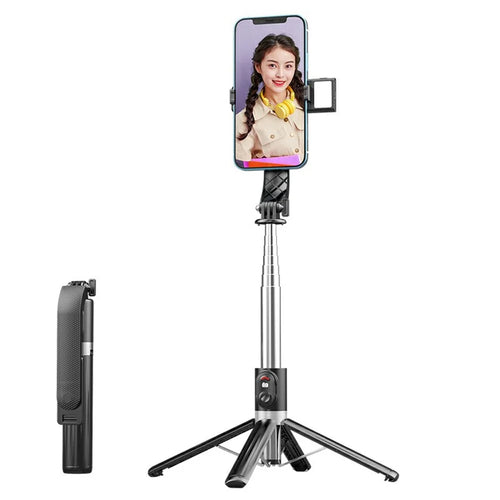 P06max Single V1 Fill Light 140cm Extendable Selfie Stick Smartphones Bluetooth-Compatible Remote Control Stand - Black - 1