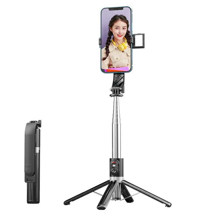 P06max Single V1 Fill Light 140cm Extendable Selfie Stick Smartphones Bluetooth-Compatible Remote Control Stand - Black - 1