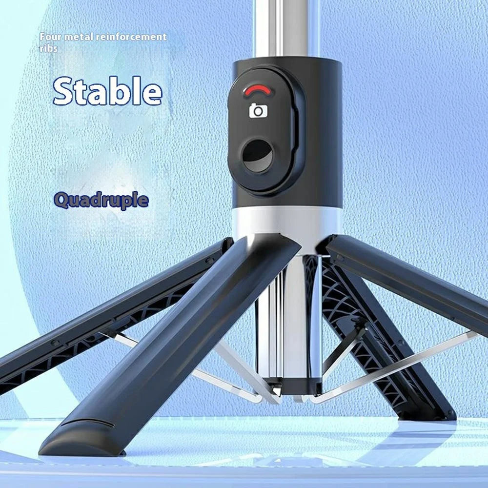 P06max Dual V2 Fill Light 140cm Extendable Selfie Stick Smartphones Bluetooth-Compatible Remote Control Stand - Black - 2