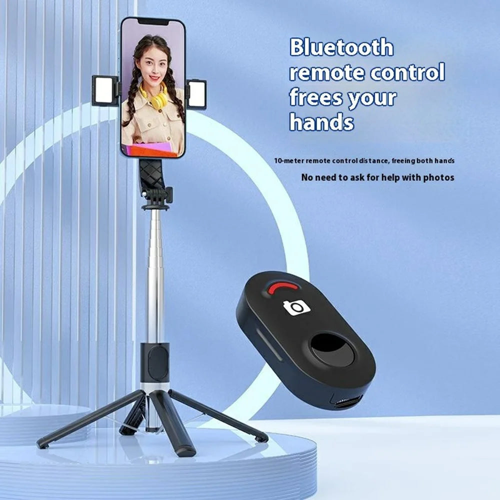 P06max Dual V2 Fill Light 140cm Extendable Selfie Stick Smartphones Bluetooth-Compatible Remote Control Stand - Black - 4
