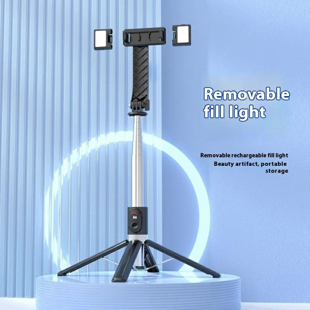 P06max Dual V2 Fill Light 140cm Extendable Selfie Stick Smartphones Bluetooth-Compatible Remote Control Stand - Black - 5